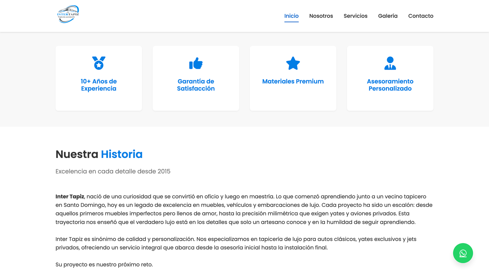 Landing Page Corporativa - Diseño moderno para empresa de tapicería desarrollado por WireBox